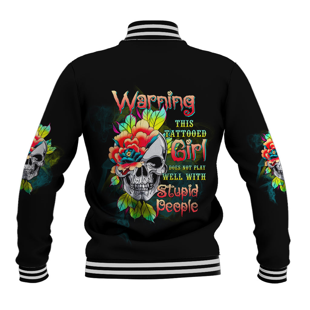 Warning This Tattooed Girl Flower Baseball Jacket - Wonder Print Shop