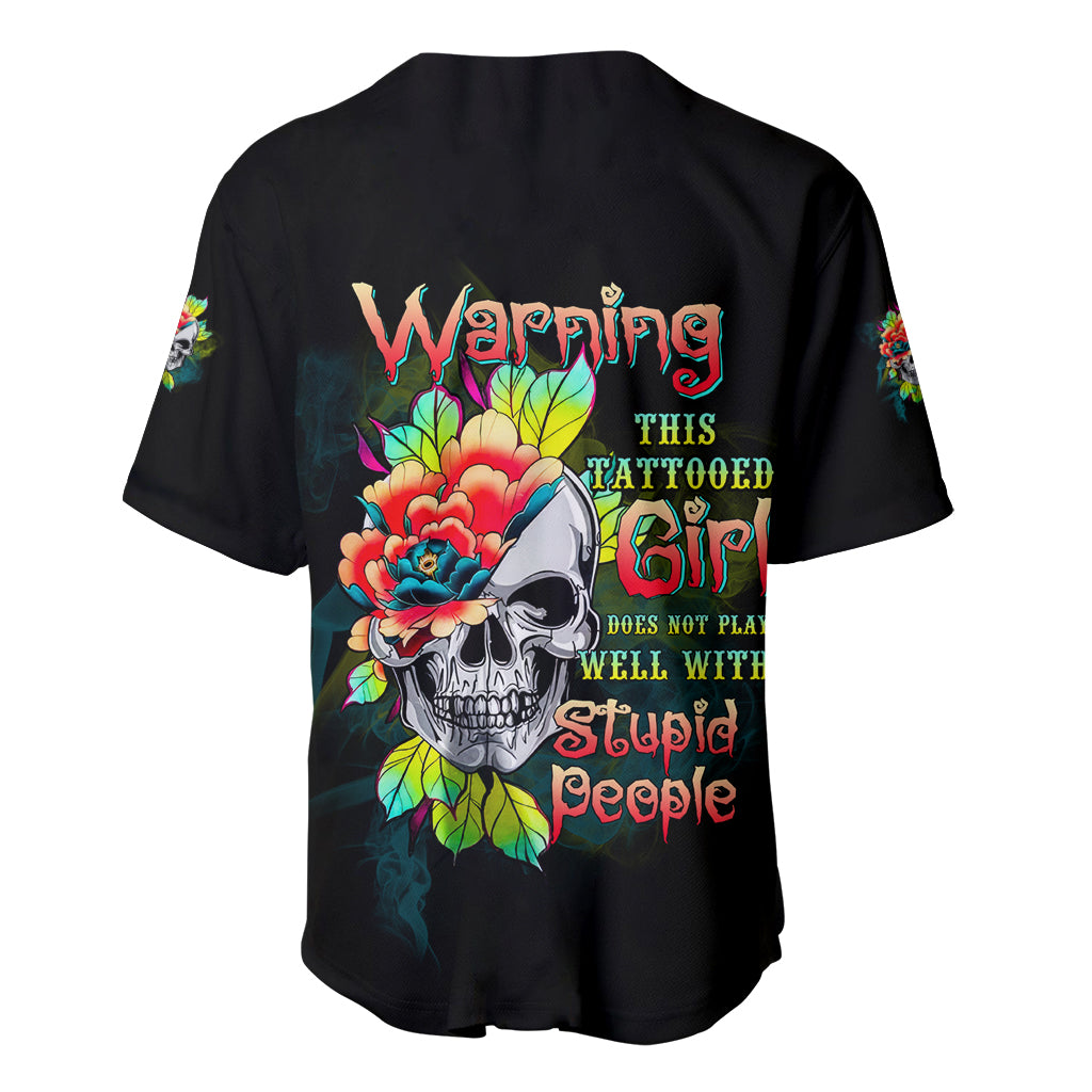 Warning This Tattooed Girl Flower Baseball Jersey - Wonder Print Shop