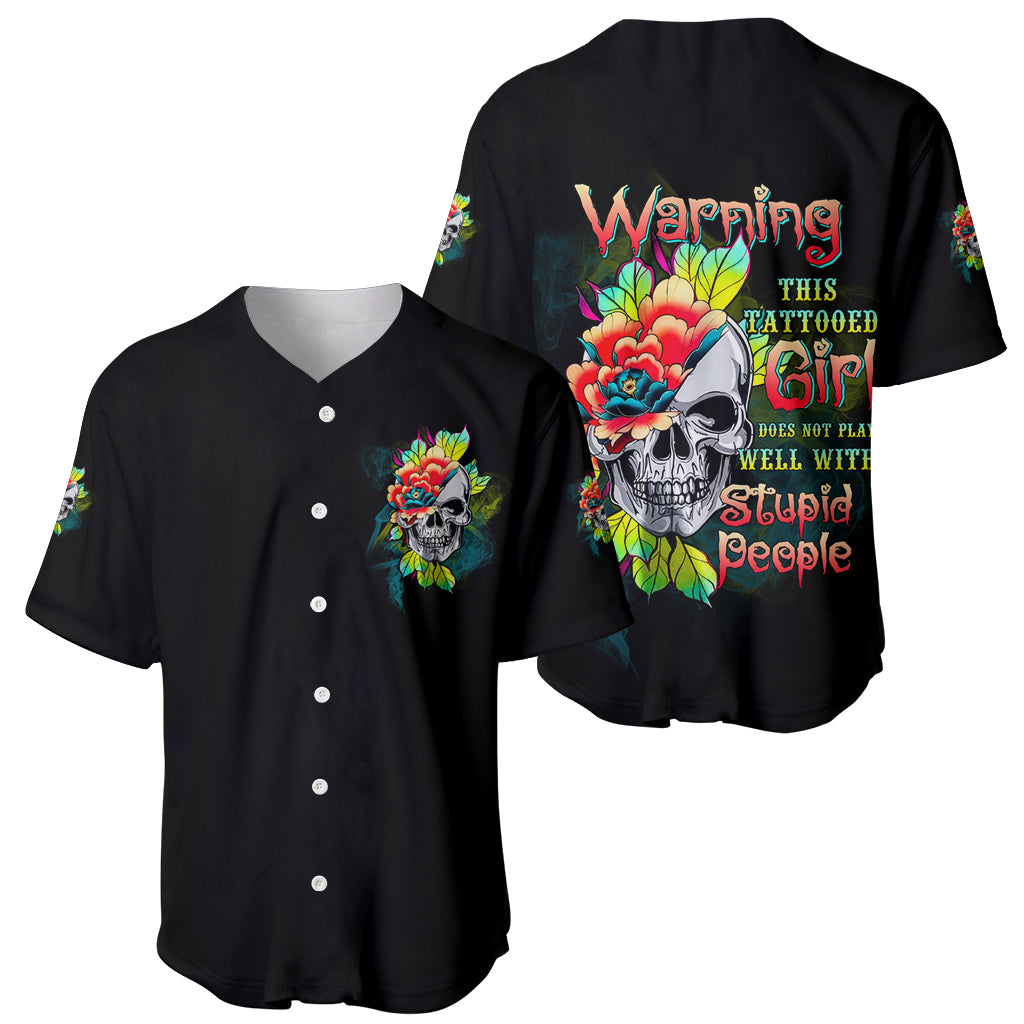 Warning This Tattooed Girl Flower Baseball Jersey - Wonder Print Shop