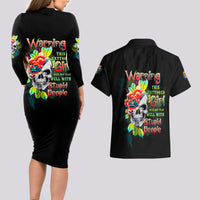 Warning This Tattooed Girl Flower Couples Matching Long Sleeve Bodycon Dress and Hawaiian Shirt - Wonder Print Shop