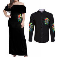 Warning This Tattooed Girl Flower Couples Matching Off Shoulder Maxi Dress and Long Sleeve Button Shirt - Wonder Print Shop