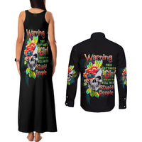 Warning This Tattooed Girl Flower Couples Matching Tank Maxi Dress and Long Sleeve Button Shirt - Wonder Print Shop