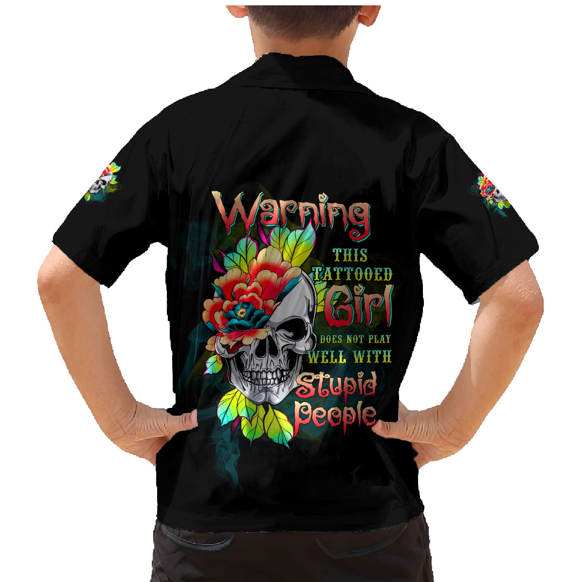 Warning This Tattooed Girl Flower Family Matching Mermaid Dress and Hawaiian Shirt - Wonder Print Shop