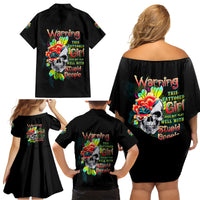 Warning This Tattooed Girl Flower Family Matching Off Shoulder Short Dress and Hawaiian Shirt - Wonder Print Shop