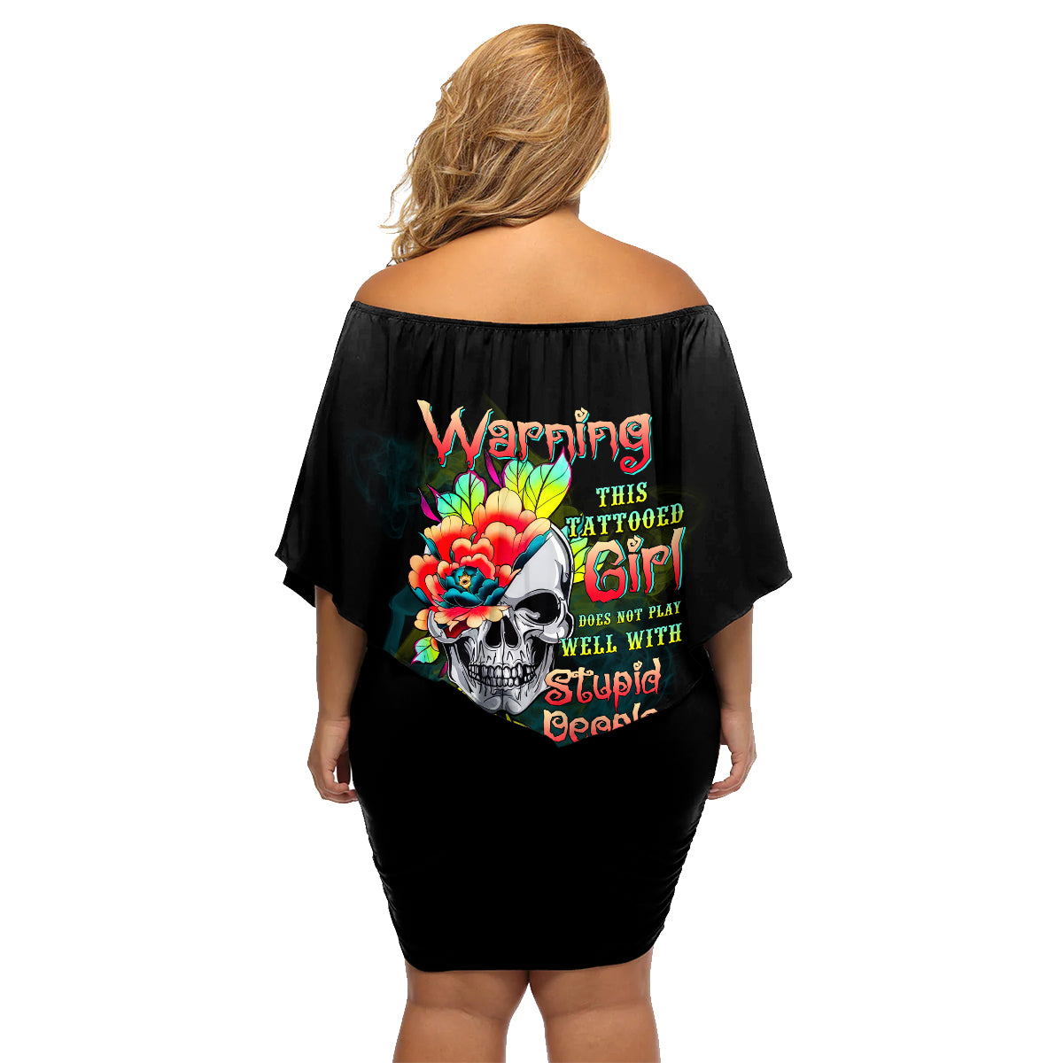Warning This Tattooed Girl Flower Family Matching Off Shoulder Short Dress and Hawaiian Shirt - Wonder Print Shop