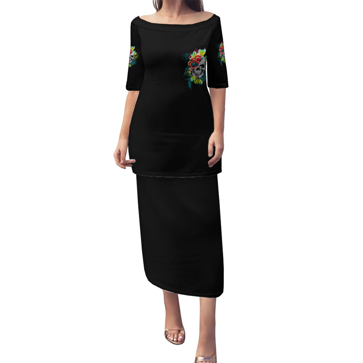 Warning This Tattooed Girl Flower Family Matching Puletasi Dress and Hawaiian Shirt - Wonder Print Shop