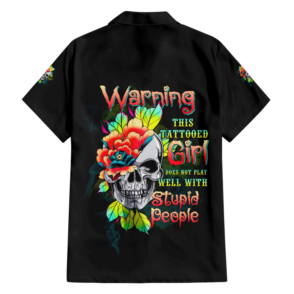 Warning This Tattooed Girl Flower Family Matching Short Sleeve Bodycon Dress and Hawaiian Shirt - Wonder Print Shop