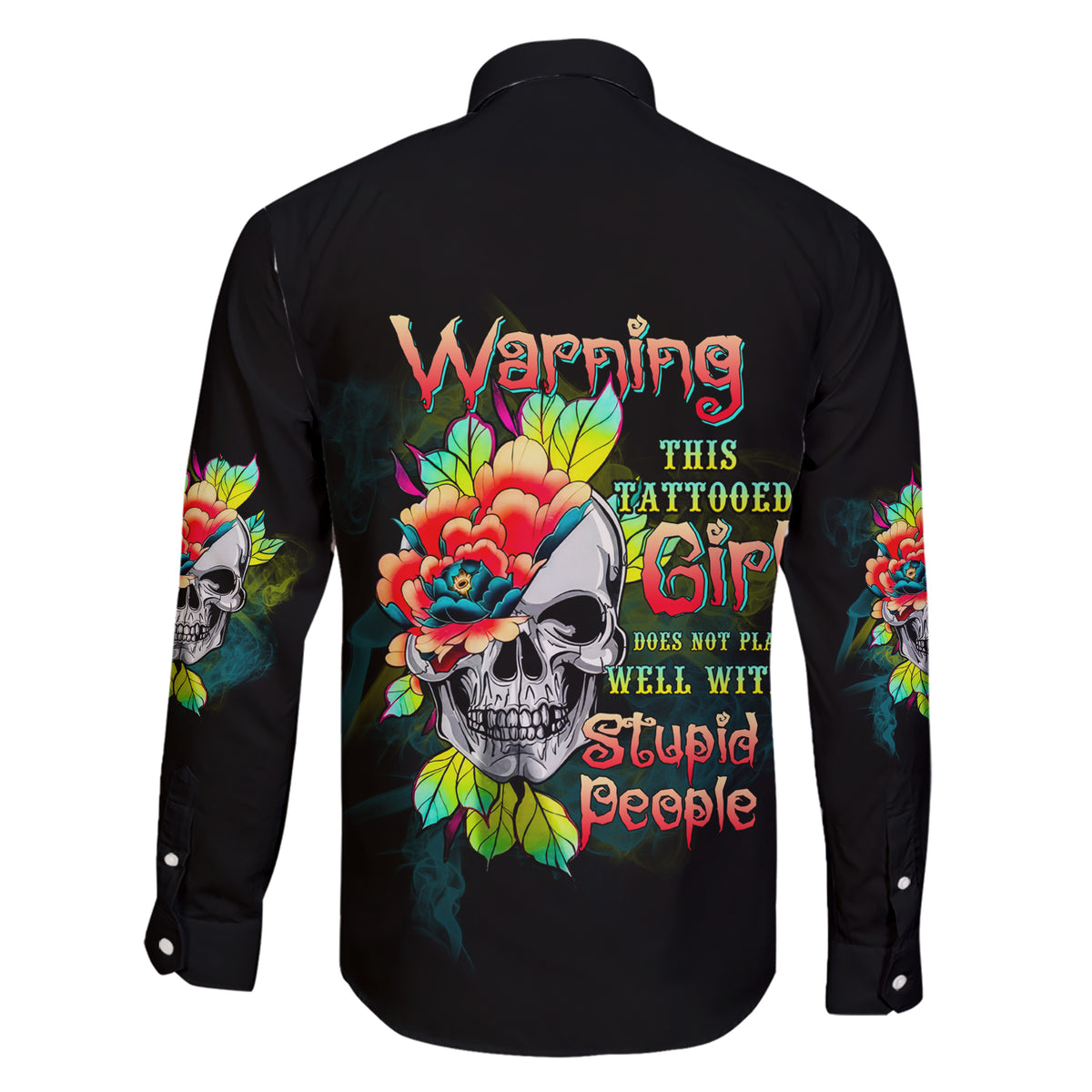 Warning This Tattooed Girl Flower Family Matching Short Sleeve Bodycon Dress and Hawaiian Shirt - Wonder Print Shop