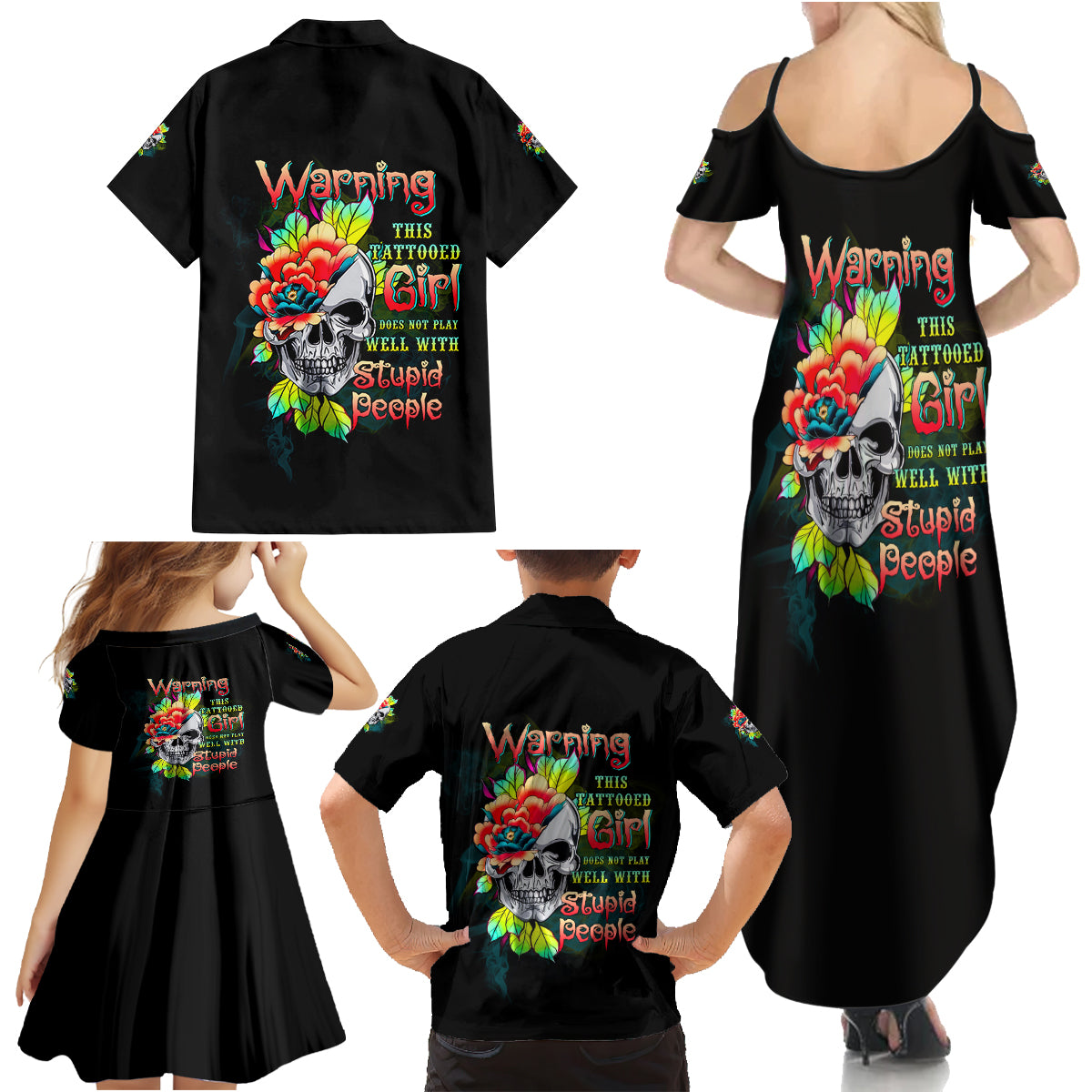 Warning This Tattooed Girl Flower Family Matching Summer Maxi Dress and Hawaiian Shirt - Wonder Print Shop