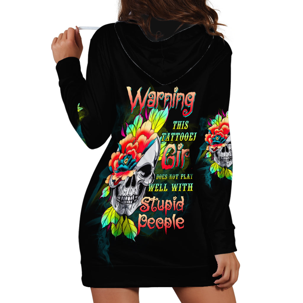 Warning This Tattooed Girl Flower Hoodie Dress - Wonder Print Shop