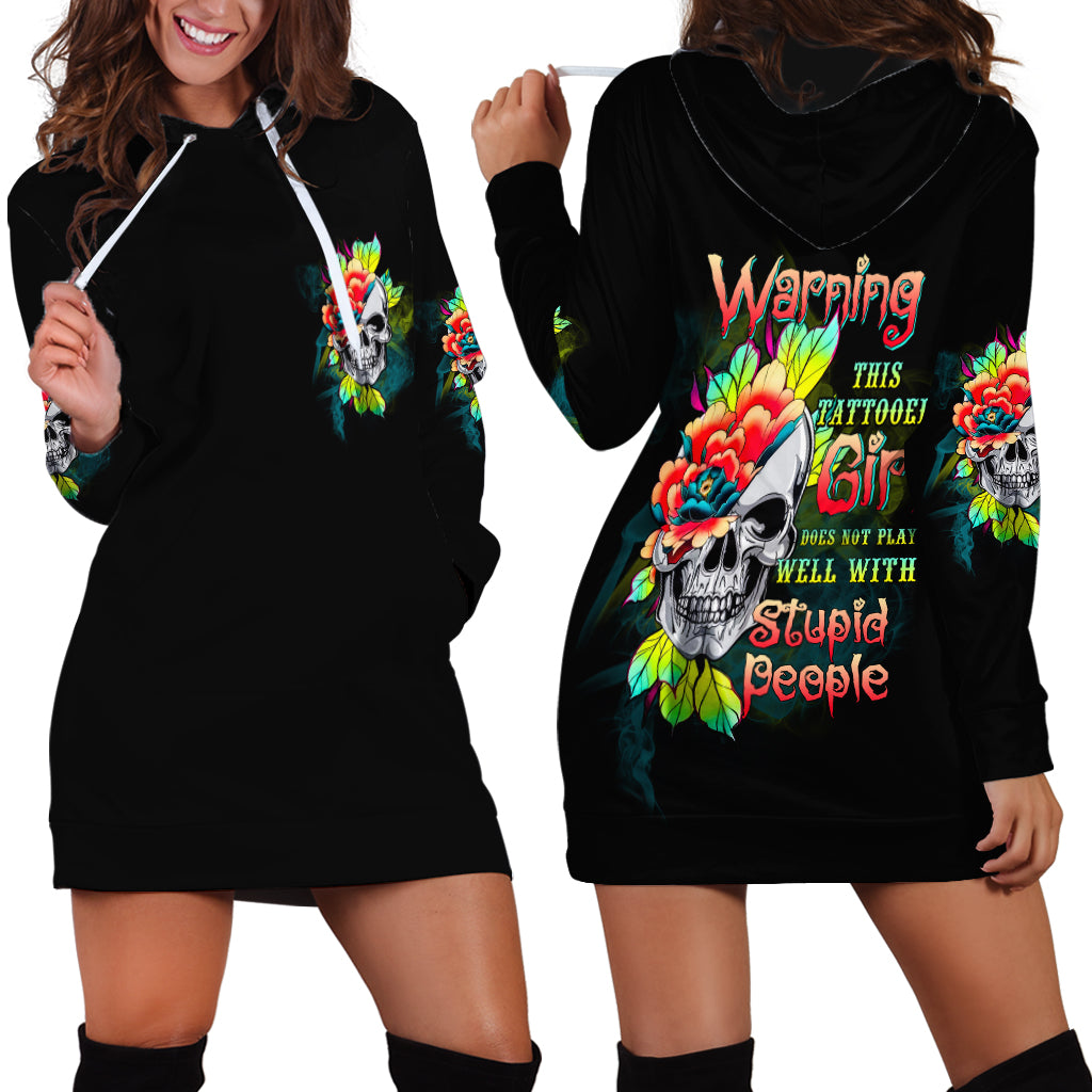Warning This Tattooed Girl Flower Hoodie Dress - Wonder Print Shop