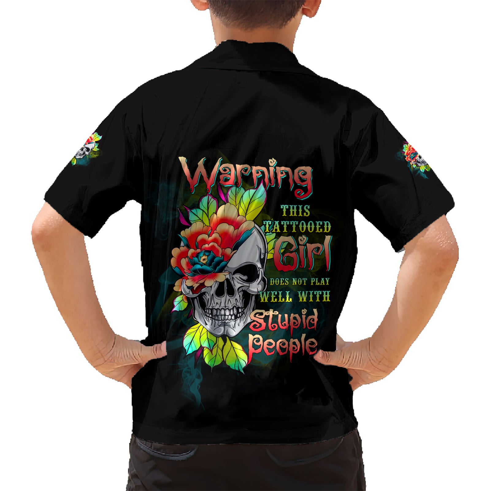 Warning This Tattooed Girl Flower Kid Hawaiian Shirt - Wonder Print Shop