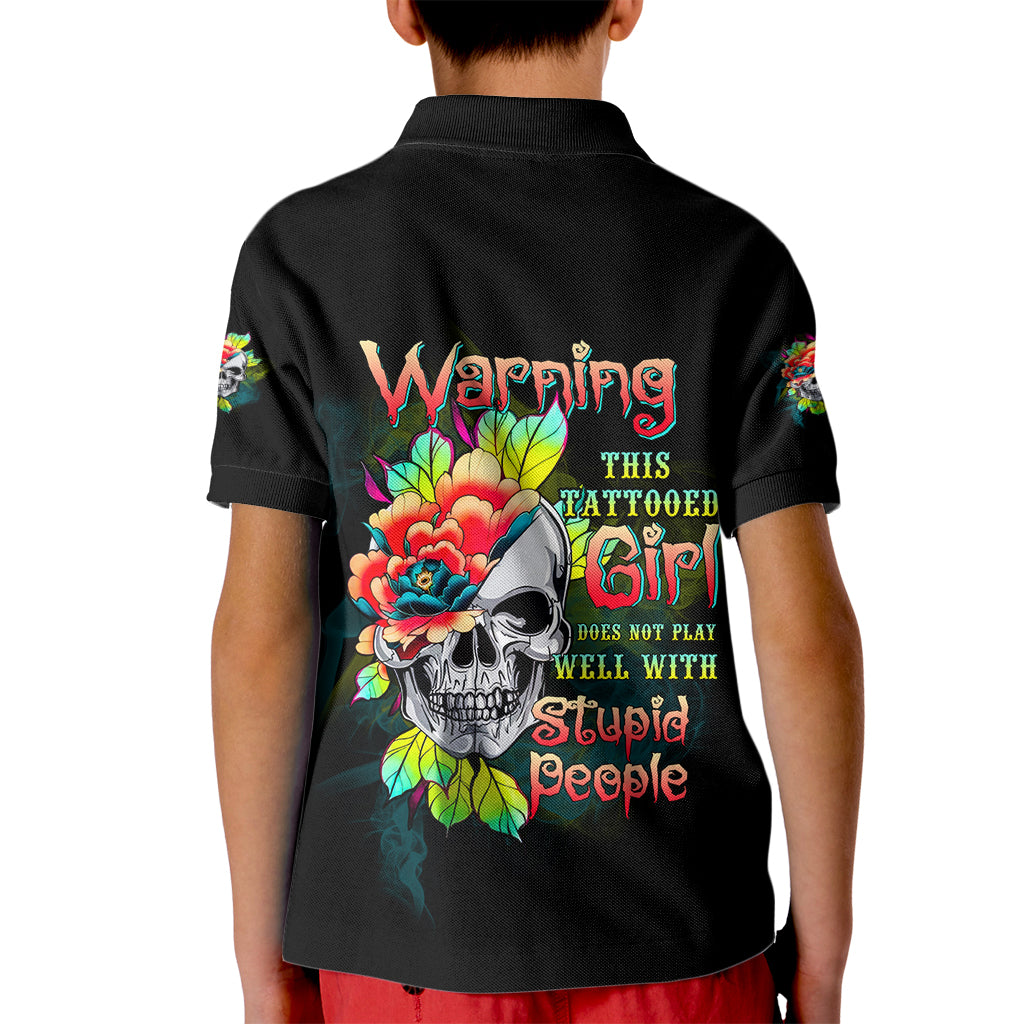Warning This Tattooed Girl Flower Kid Polo Shirt - Wonder Print Shop