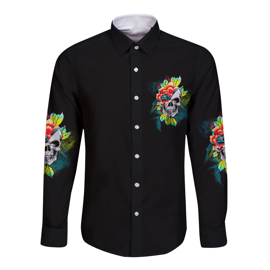 Warning This Tattooed Girl Flower Long Sleeve Button Shirt - Wonder Print Shop