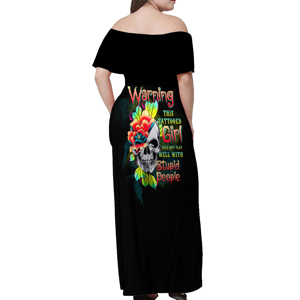 Warning This Tattooed Girl Flower Off Shoulder Maxi Dress - Wonder Print Shop