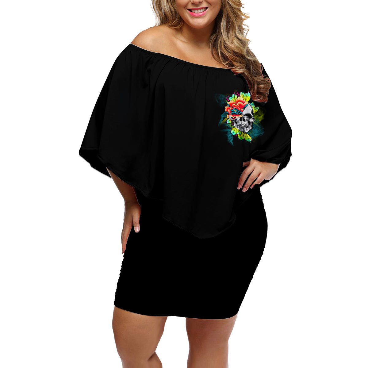 Warning This Tattooed Girl Flower Off Shoulder Short Dress - Wonder Print Shop