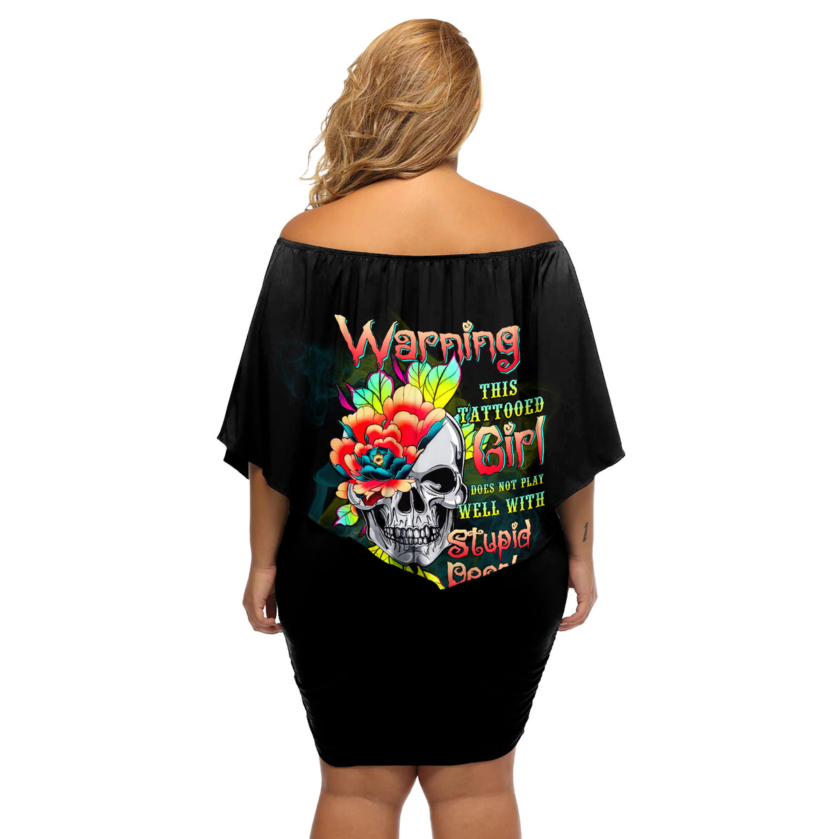 Warning This Tattooed Girl Flower Off Shoulder Short Dress - Wonder Print Shop