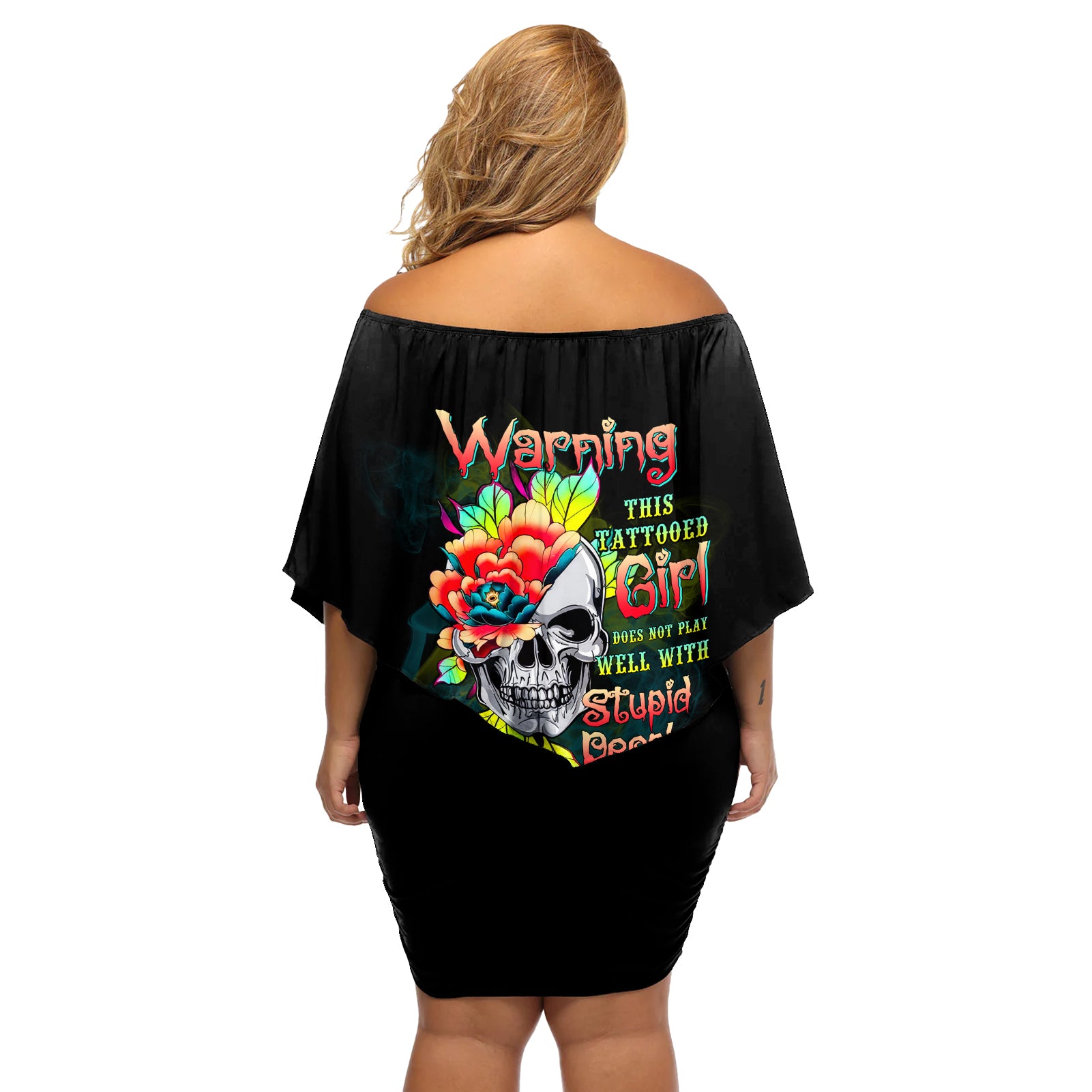 Warning This Tattooed Girl Flower Off Shoulder Short Dress - Wonder Print Shop
