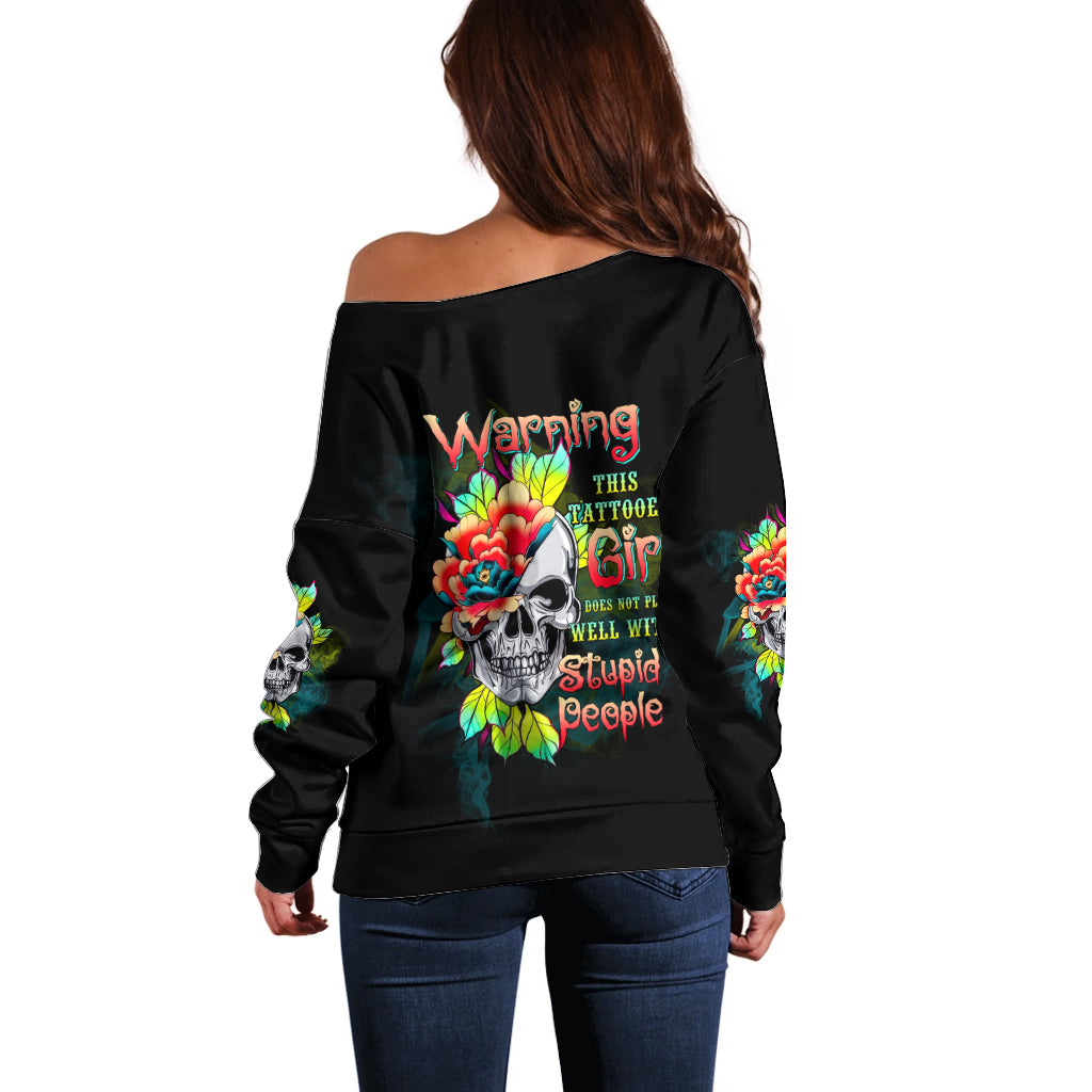 Warning This Tattooed Girl Flower Off Shoulder Sweater - Wonder Print Shop