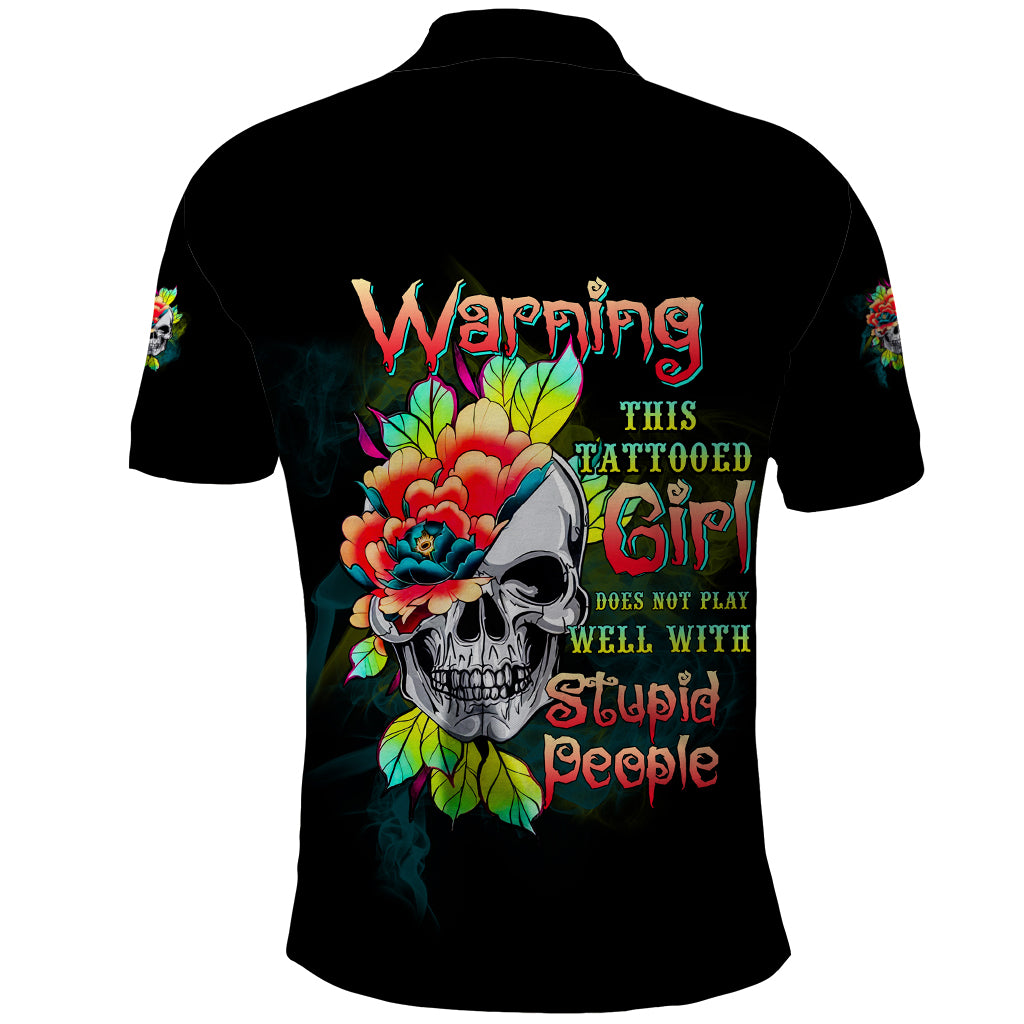 Warning This Tattooed Girl Flower Polo Shirt - Wonder Print Shop