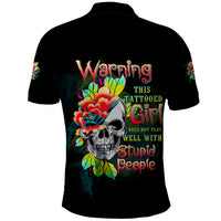 Warning This Tattooed Girl Flower Polo Shirt - Wonder Print Shop