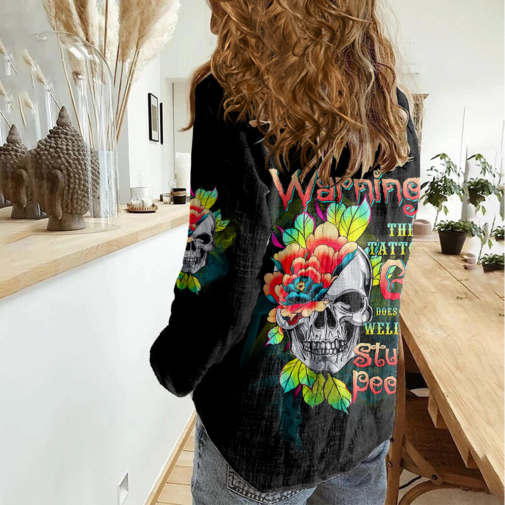 Warning This Tattooed Girl Flower Women Casual Shirt - Wonder Print Shop
