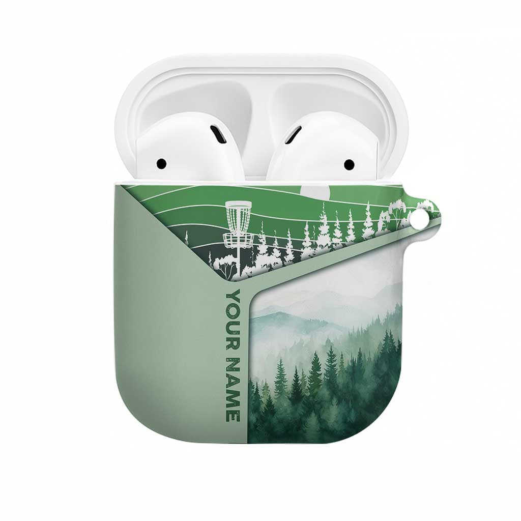 Custom Disc Golf AirPods Case with Forest Landscape Basket Silhouette - Wonder Print Shop