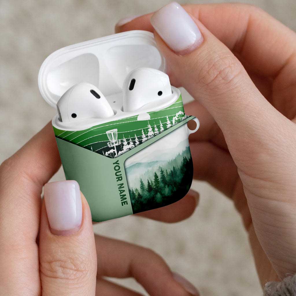 Custom Disc Golf AirPods Case with Forest Landscape Basket Silhouette - Wonder Print Shop