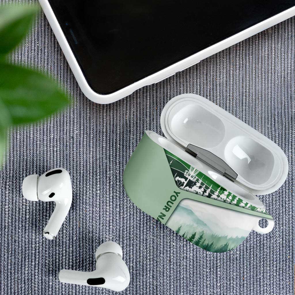 Custom Disc Golf AirPods Case with Forest Landscape Basket Silhouette - Wonder Print Shop