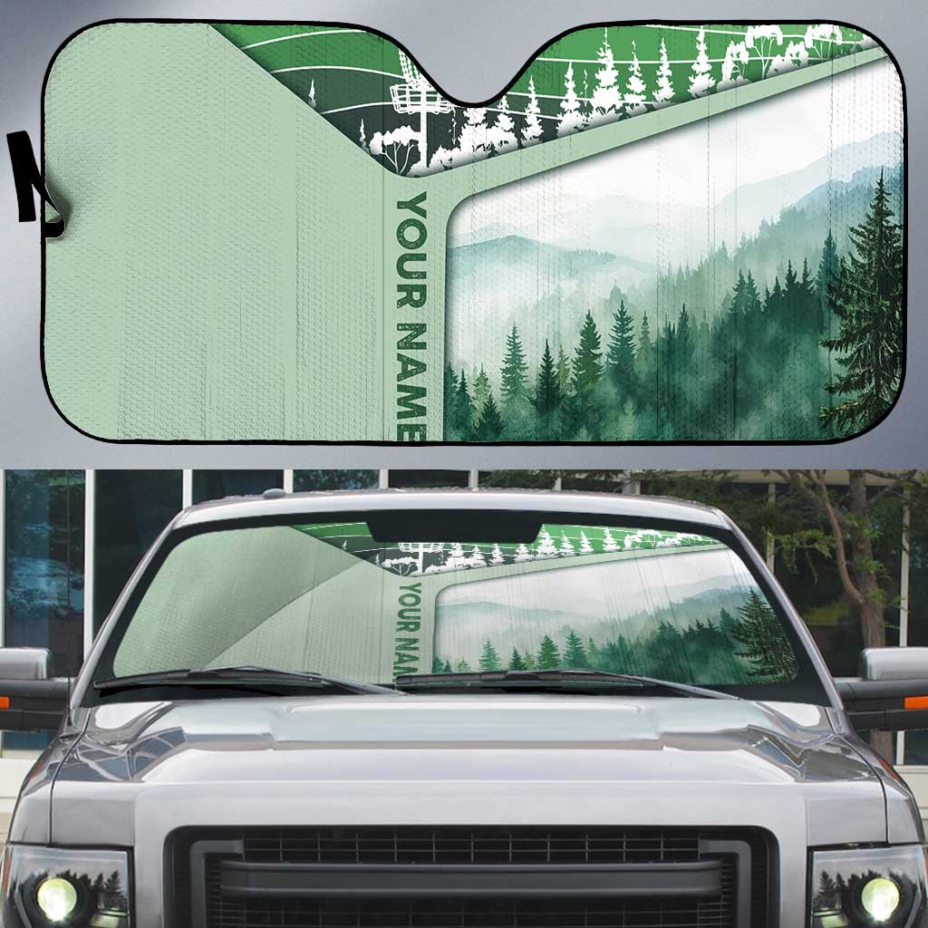 Custom Disc Golf Auto Sun Shade with Forest Landscape Basket Silhouette - Wonder Print Shop