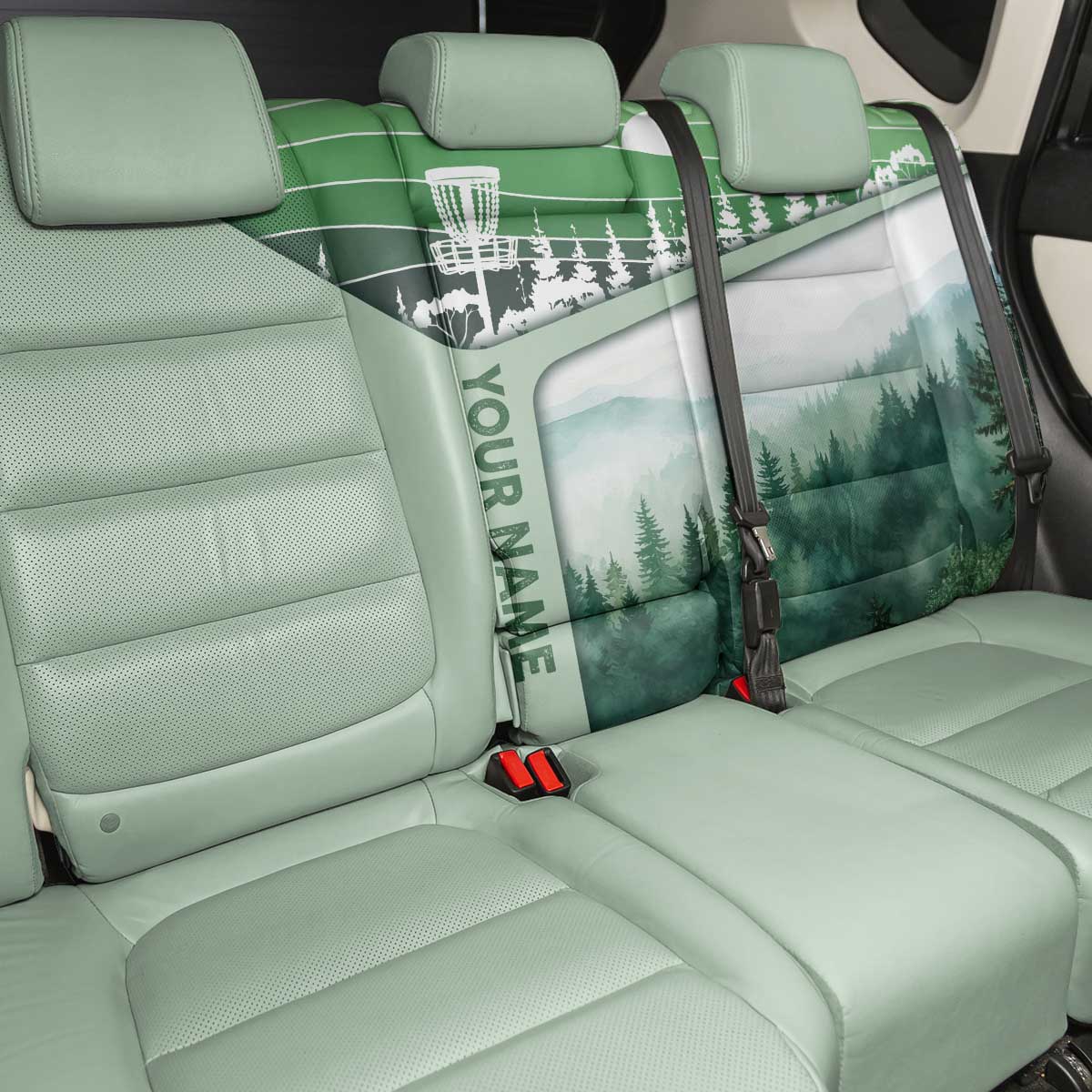 Custom Disc Golf Back Car Seat Cover with Forest Landscape Basket Silhouette - Wonder Print Shop