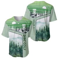 Custom Disc Golf Baseball Jersey with Forest Landscape Basket Silhouette - Wonder Print Shop