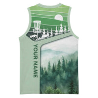 Custom Disc Golf Basketball Jersey with Forest Landscape Basket Silhouette - Wonder Print Shop