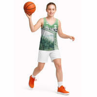 Custom Disc Golf Basketball Jersey with Forest Landscape Basket Silhouette - Wonder Print Shop