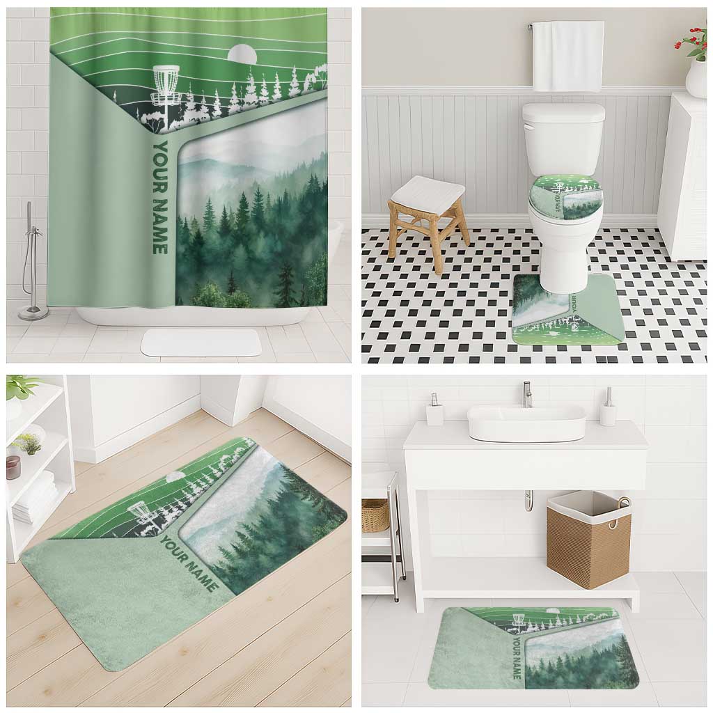 Custom Disc Golf Bathroom Set with Forest Landscape Basket Silhouette - Wonder Print Shop