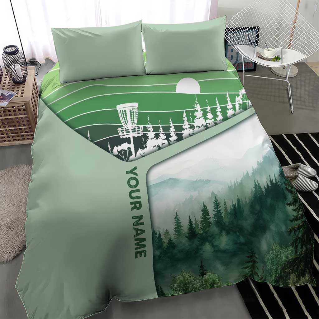 Custom Disc Golf Bedding Set with Forest Landscape Basket Silhouette - Wonder Print Shop