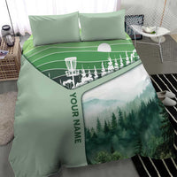 Custom Disc Golf Bedding Set with Forest Landscape Basket Silhouette - Wonder Print Shop