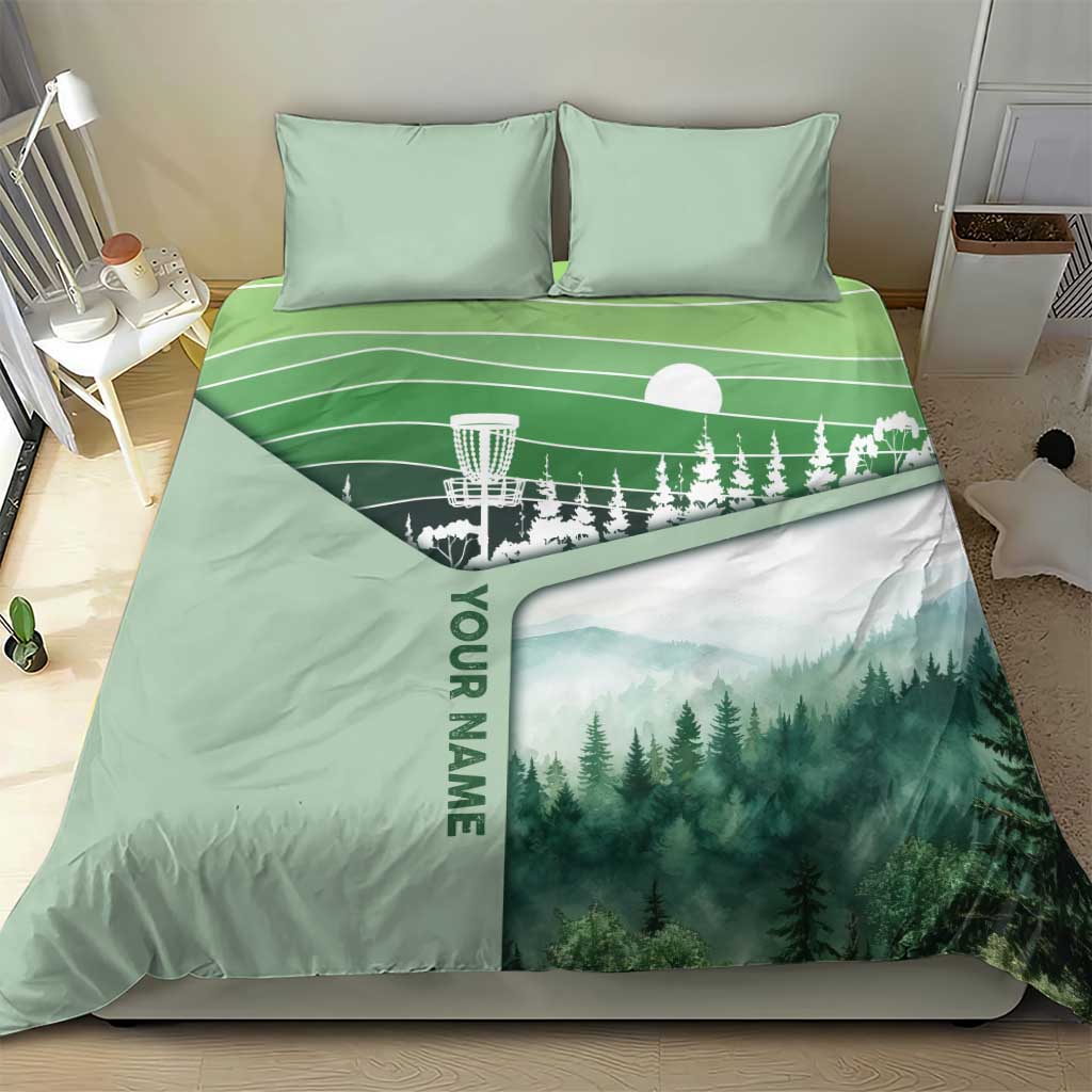 Custom Disc Golf Bedding Set with Forest Landscape Basket Silhouette - Wonder Print Shop