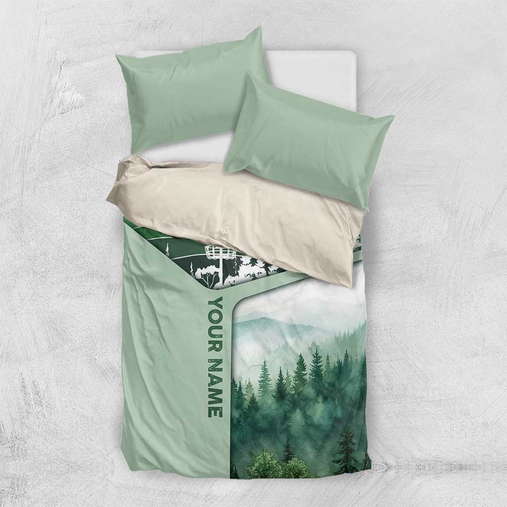 Custom Disc Golf Bedding Set with Forest Landscape Basket Silhouette - Wonder Print Shop