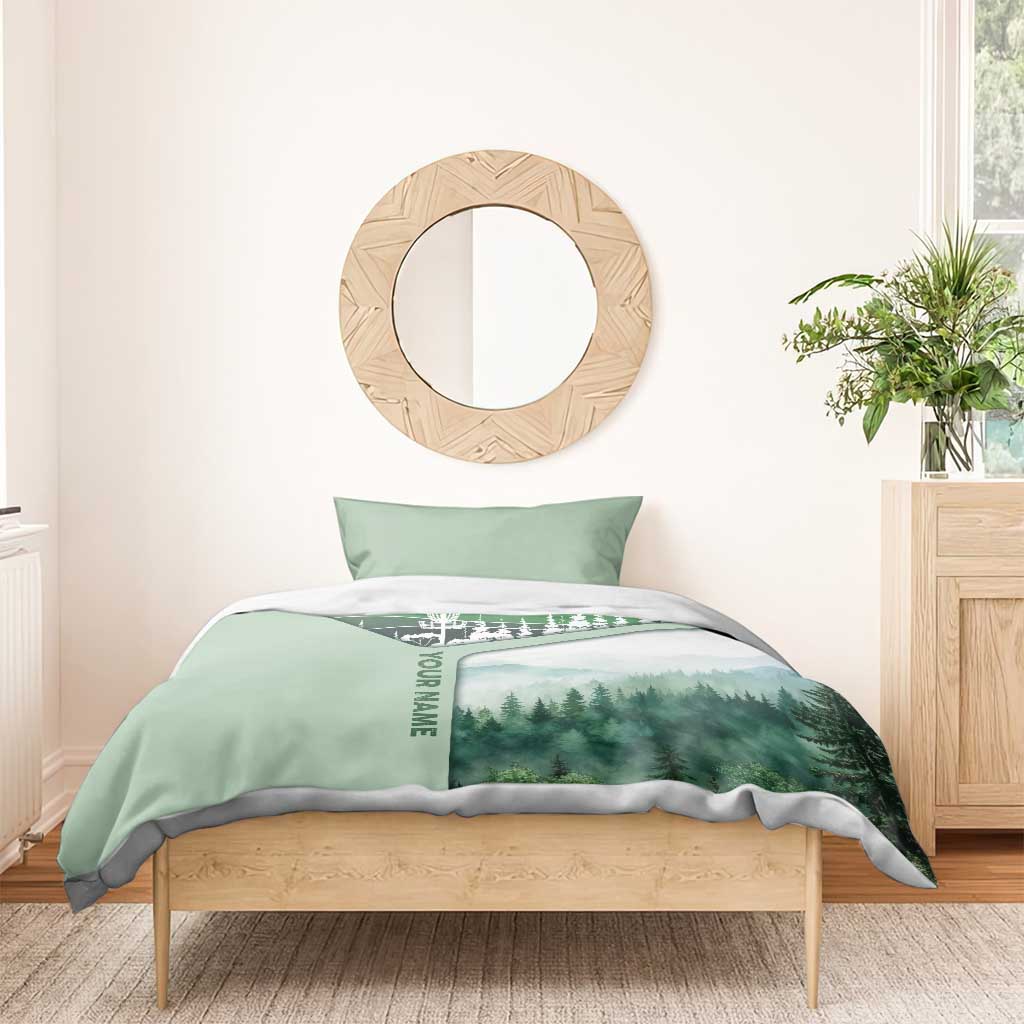 Custom Disc Golf Bedding Set with Forest Landscape Basket Silhouette - Wonder Print Shop