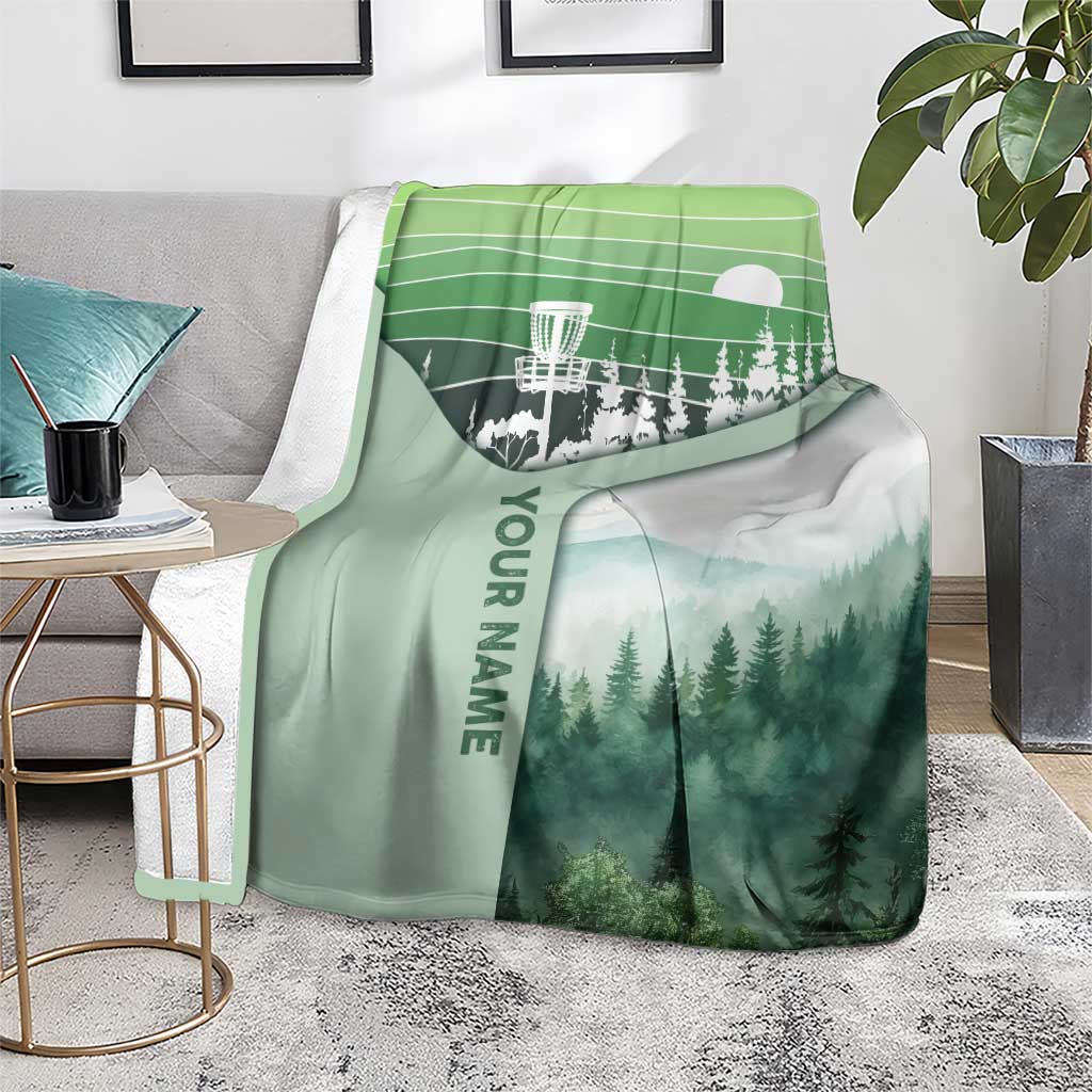 Custom Disc Golf Blanket with Forest Landscape Basket Silhouette - Wonder Print Shop