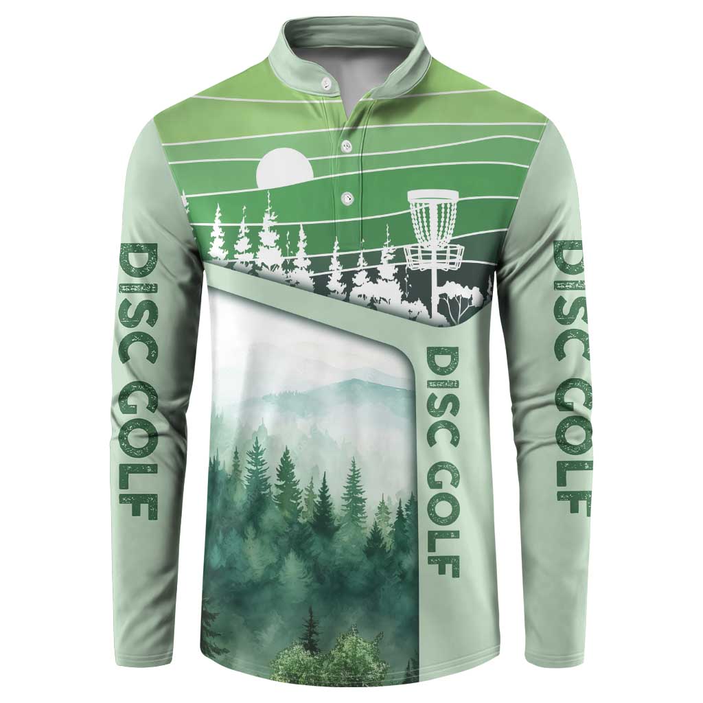 Custom Disc Golf Button Sweatshirt with Forest Landscape Basket Silhouette - Wonder Print Shop