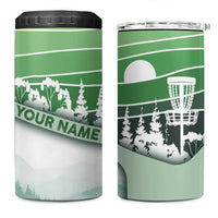 Custom Disc Golf 4 in 1 Can Cooler Tumbler with Forest Landscape Basket Silhouette - Wonder Print Shop
