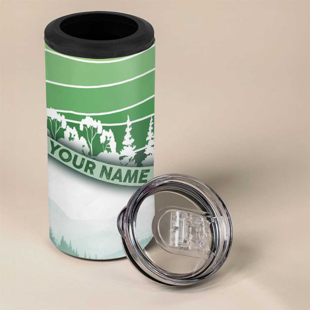 Custom Disc Golf 4 in 1 Can Cooler Tumbler with Forest Landscape Basket Silhouette - Wonder Print Shop