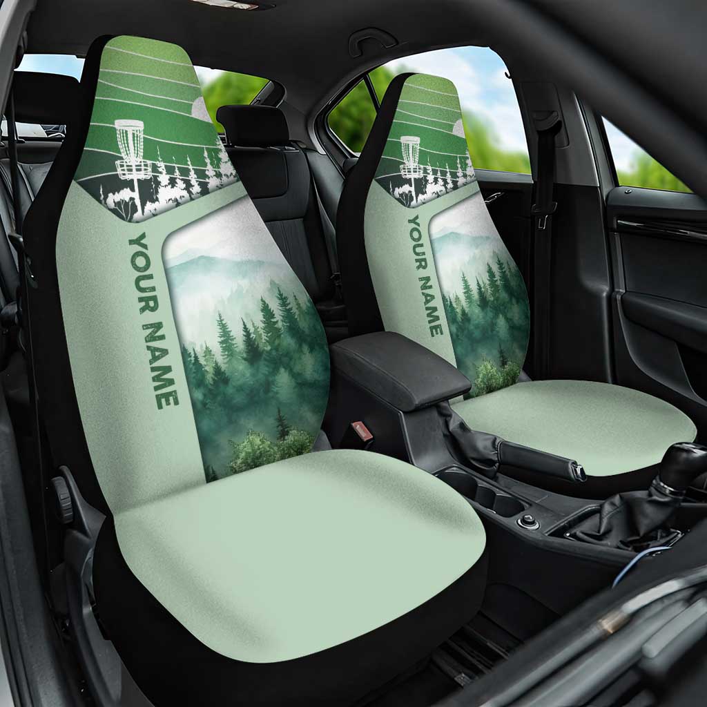 Custom Disc Golf Car Seat Cover with Forest Landscape Basket Silhouette - Wonder Print Shop