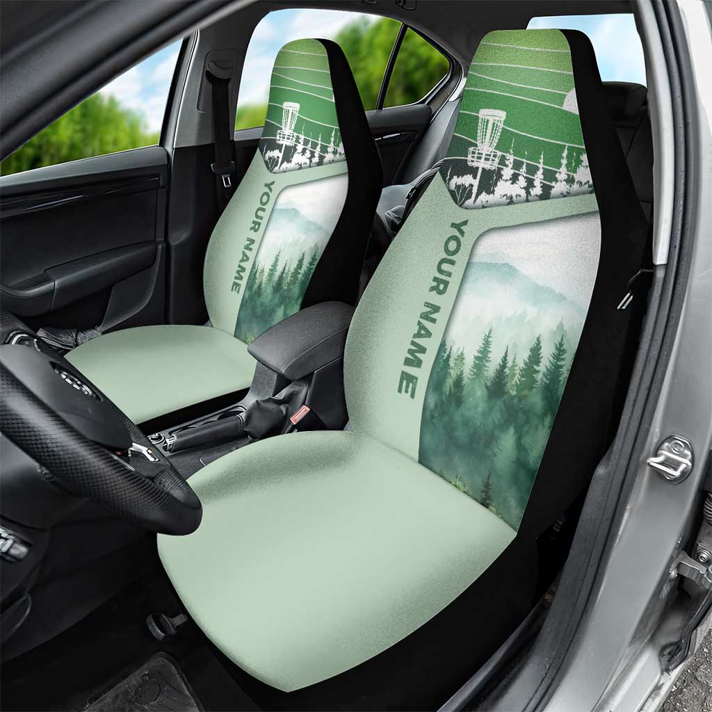 Custom Disc Golf Car Seat Cover with Forest Landscape Basket Silhouette - Wonder Print Shop