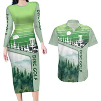 Custom Disc Golf Couples Matching Long Sleeve Bodycon Dress and Hawaiian Shirt with Forest Landscape Basket Silhouette - Wonder Print Shop