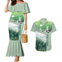 Custom Disc Golf Couples Matching Mermaid Dress and Hawaiian Shirt with Forest Landscape Basket Silhouette - Wonder Print Shop
