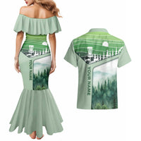 Custom Disc Golf Couples Matching Mermaid Dress and Hawaiian Shirt with Forest Landscape Basket Silhouette - Wonder Print Shop