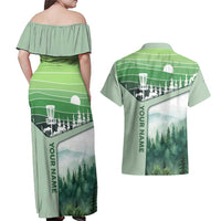 Custom Disc Golf Couples Matching Off Shoulder Maxi Dress and Hawaiian Shirt with Forest Landscape Basket Silhouette - Wonder Print Shop